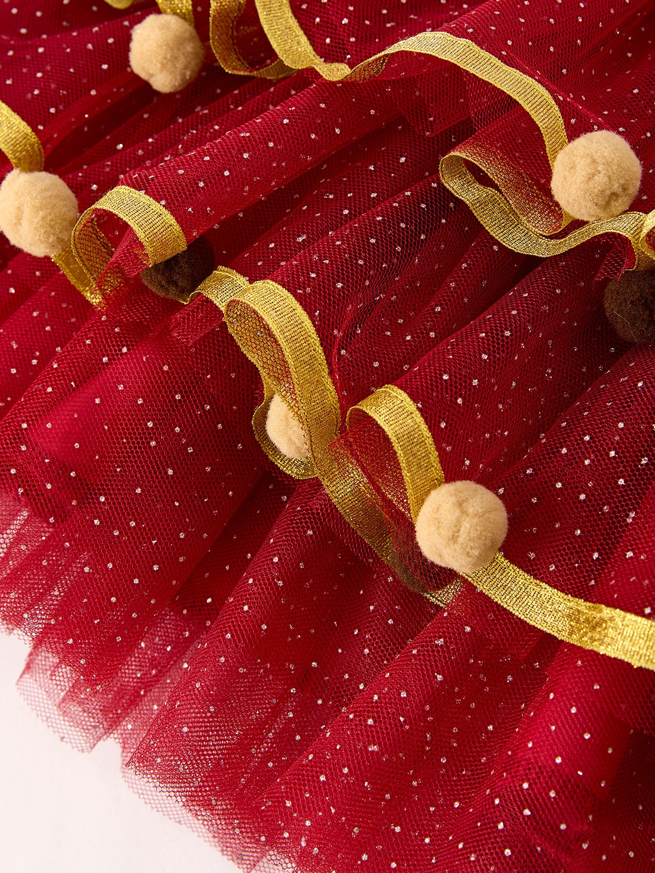 Autumn Thanksgiving Tulle Red Girls Long Sleeve Dress
