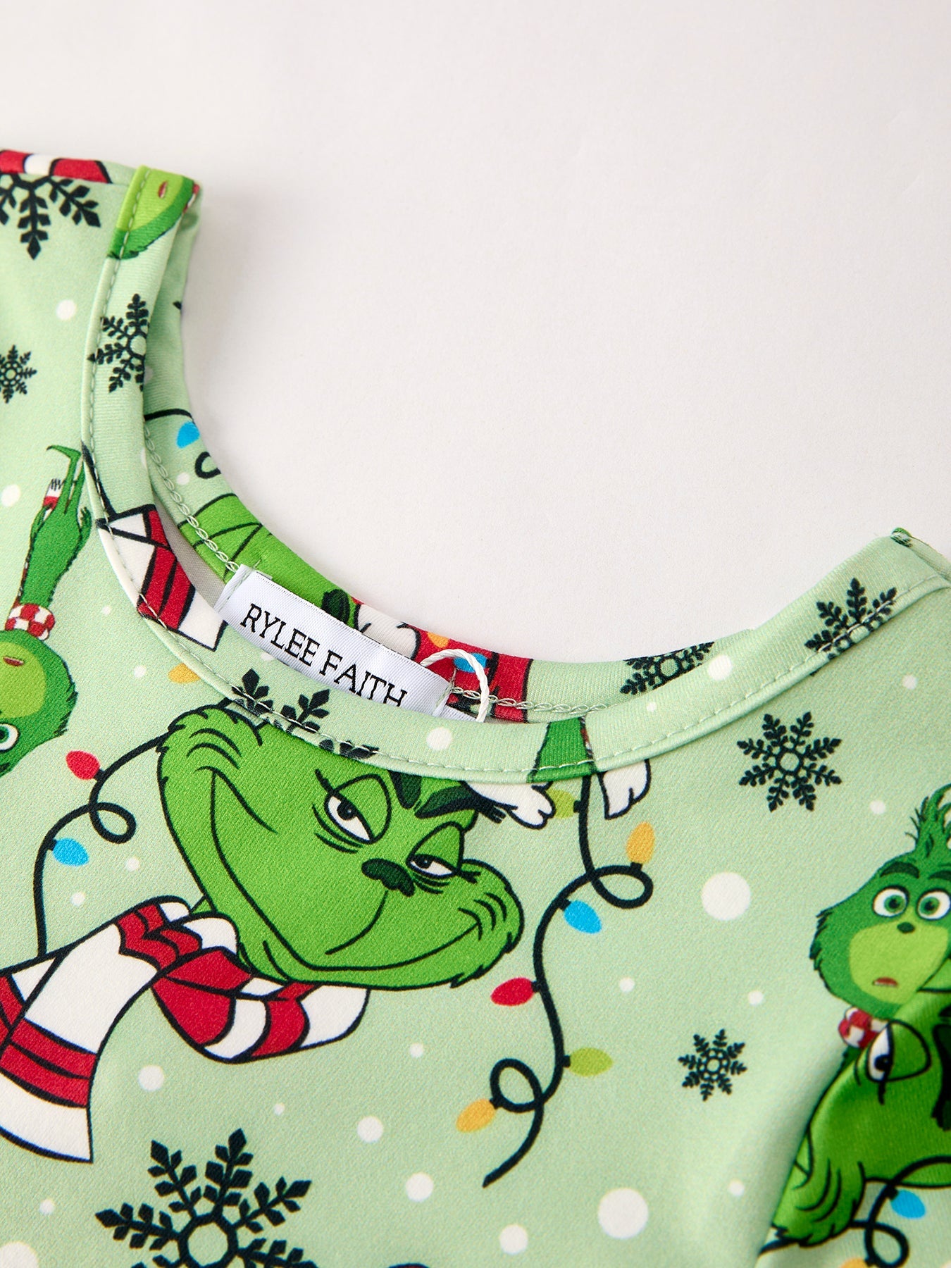 Winter Christmas Character Print Green Girls Dress