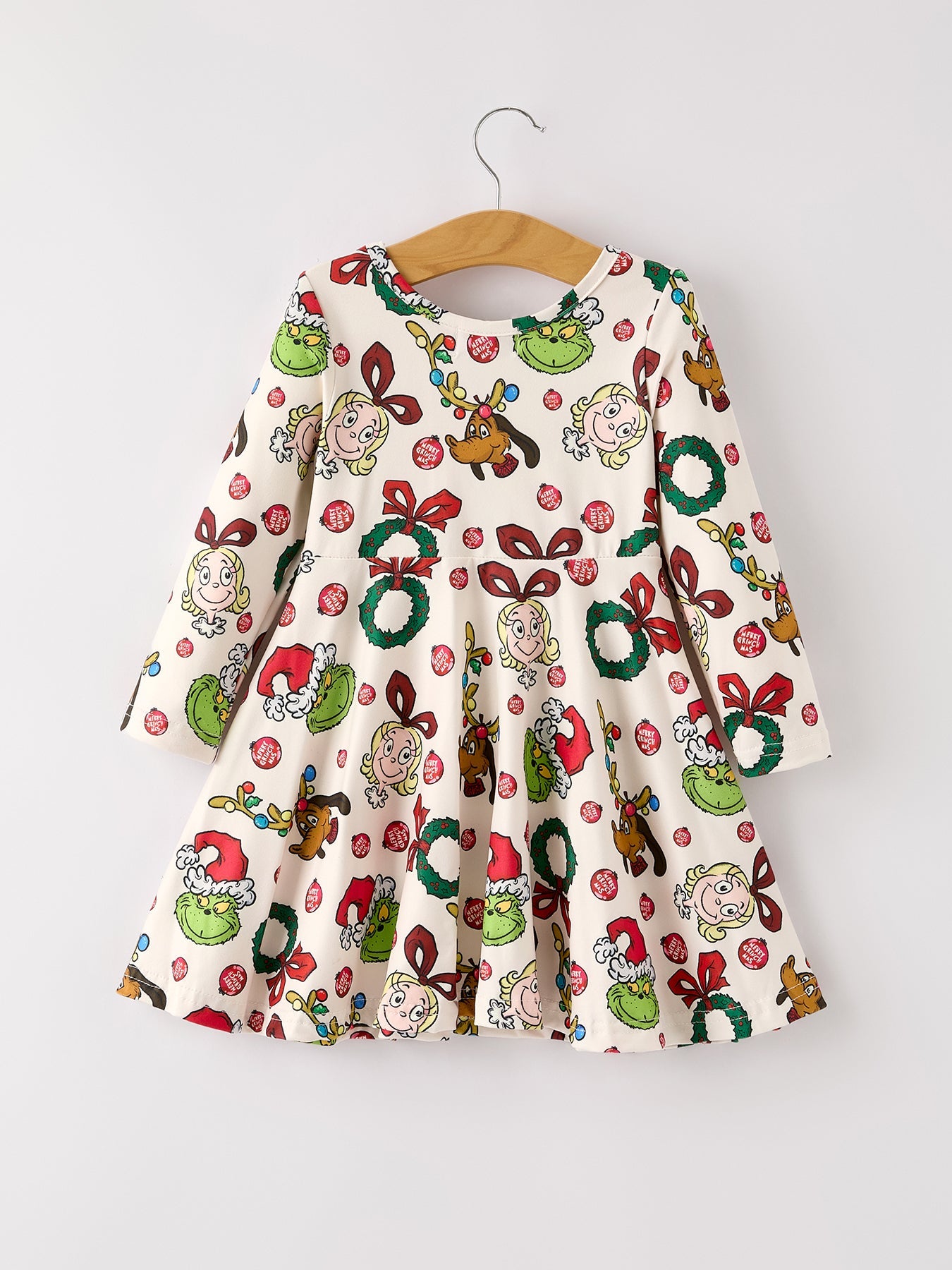 Winter Christmas Character Colorful Print Girls Dress