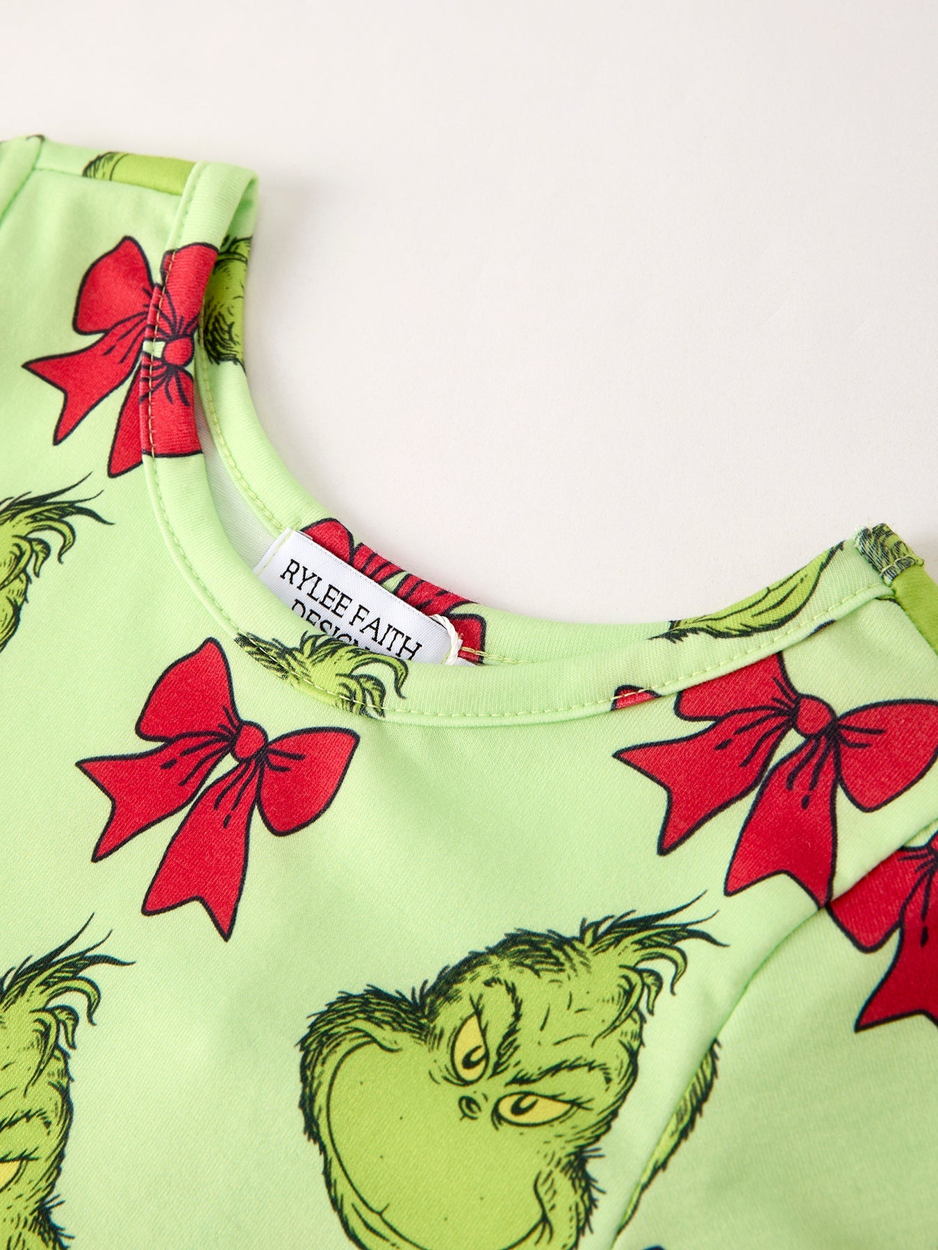 Winter Christmas Tree Bow Character Print Green Girls Dress
