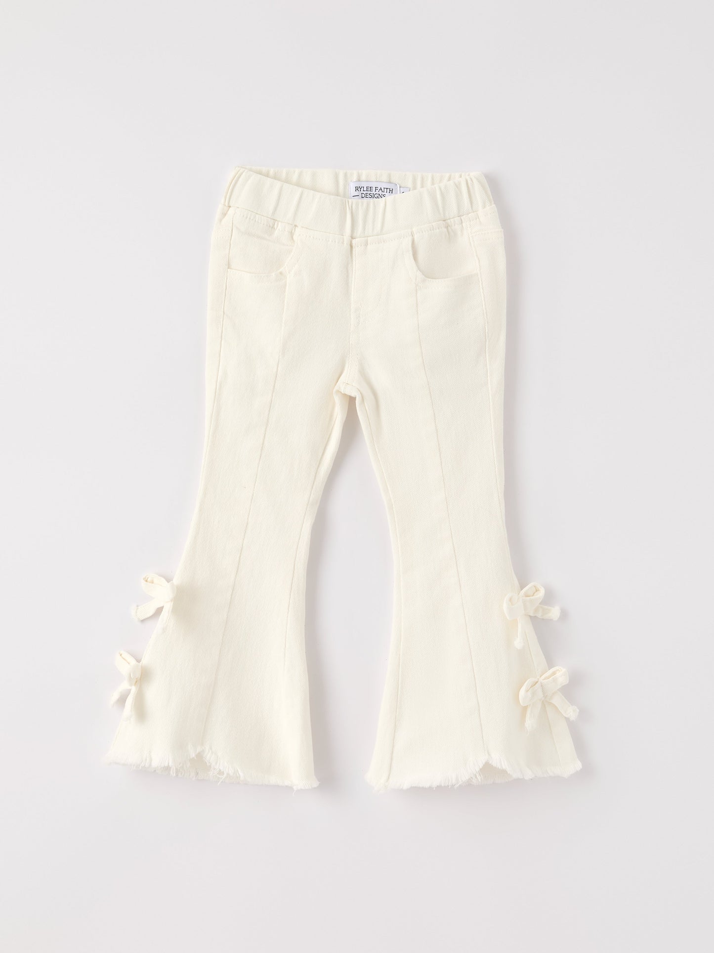 Charming White Bell Bottom Pants with Cute Bows