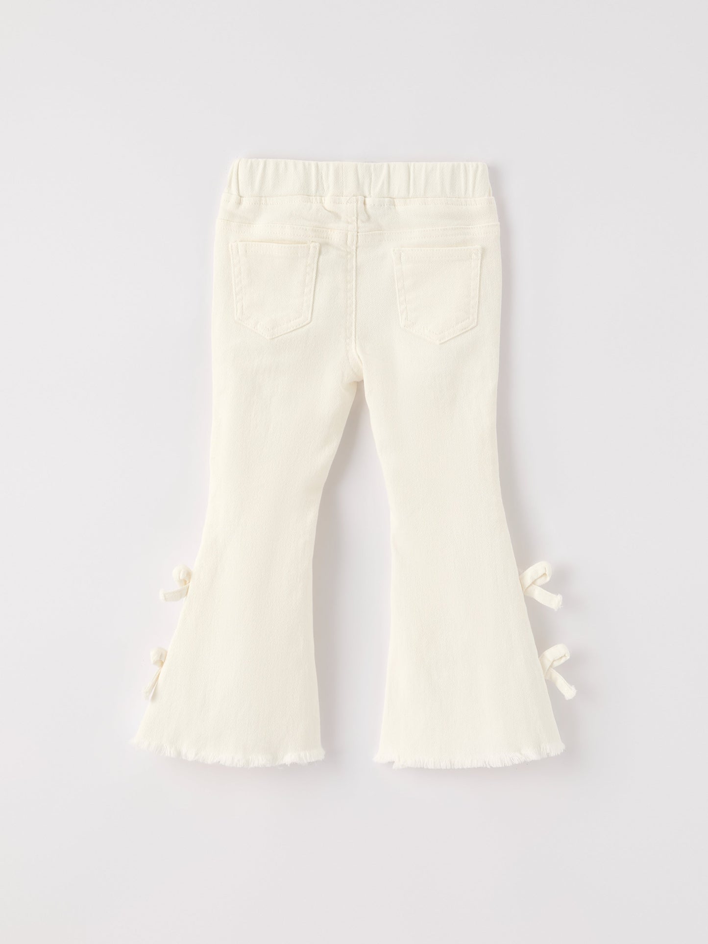 Charming White Bell Bottom Pants with Cute Bows