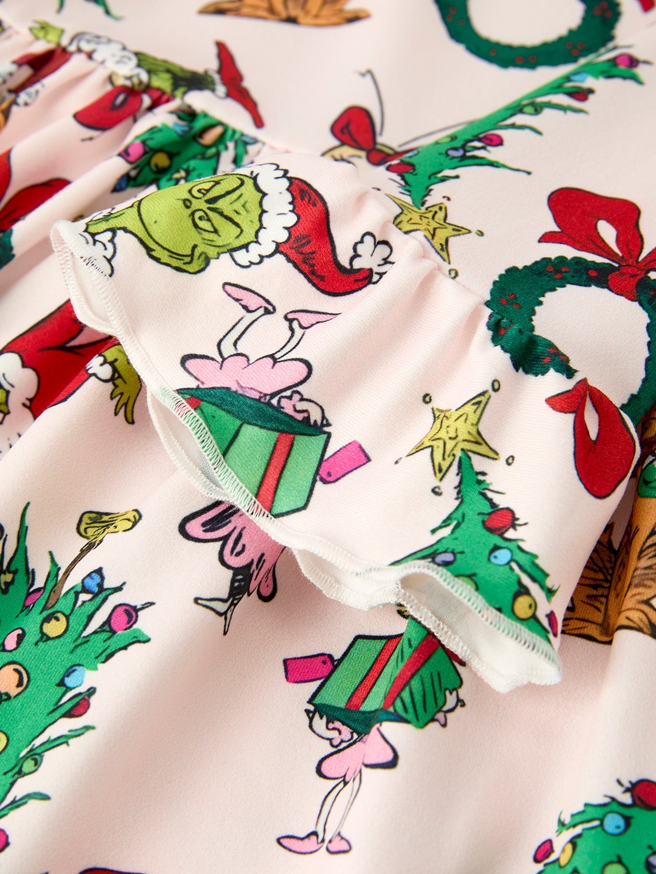 Christmas Character Print Girls Dress with Ruffle Sleeves