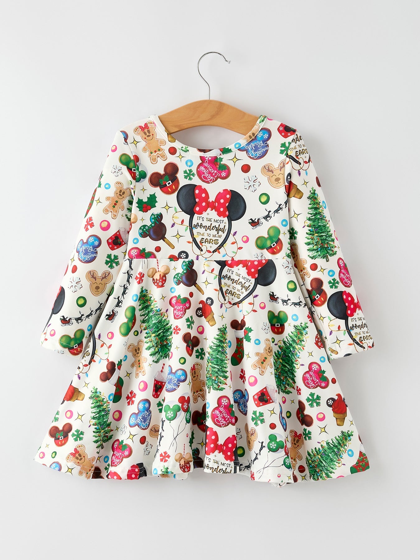 Festive Holiday Christmas Girls Dress with Colorful Balloon and Characters
