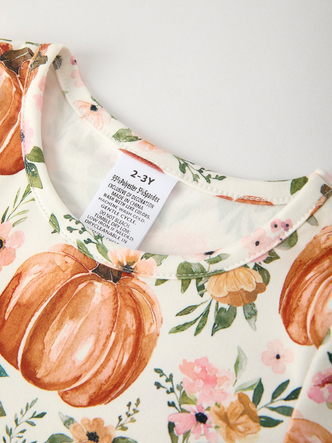 Fall Thanksgiving & Halloween Pumpkin Floral Print Long Sleeve Dress(2pcs)