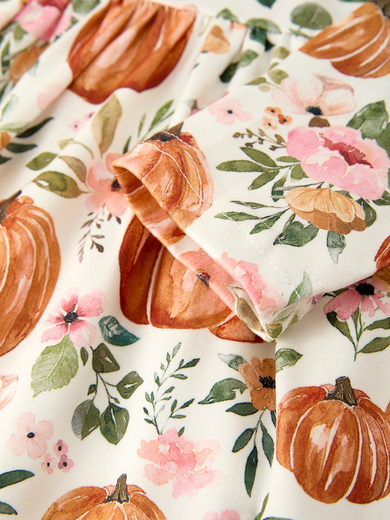Fall Thanksgiving & Halloween Pumpkin Floral Print Long Sleeve Dress(2pcs)