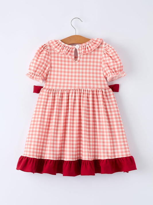 Baseball Embroidery Smocked Ruffle Plaid Girl Dress