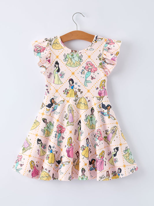 Summer Pattern Ruffle Sleeve Girls Dress