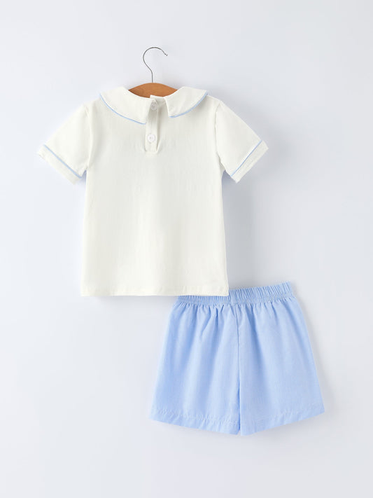 Blue Smocked Church Christ Bishop Christening Toddler Boys'Set