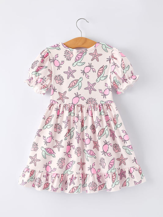 Ocean Print Girl Ruffle Dress