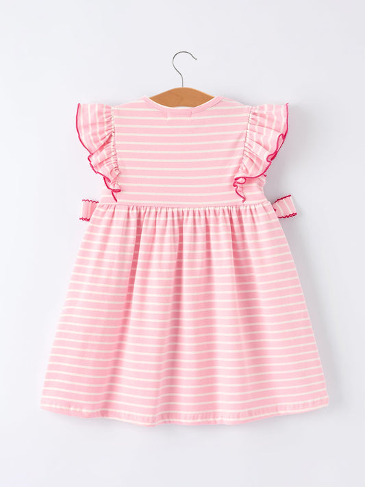 Strawberry Embroidery Pink Stripe Girl Smocked Dress