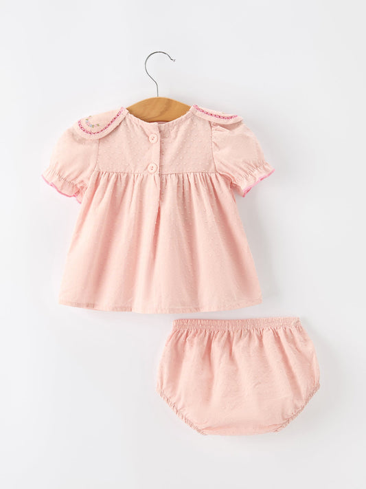 Baby Girl Pink Peter Pan Collar Embroidered Bloomer Set