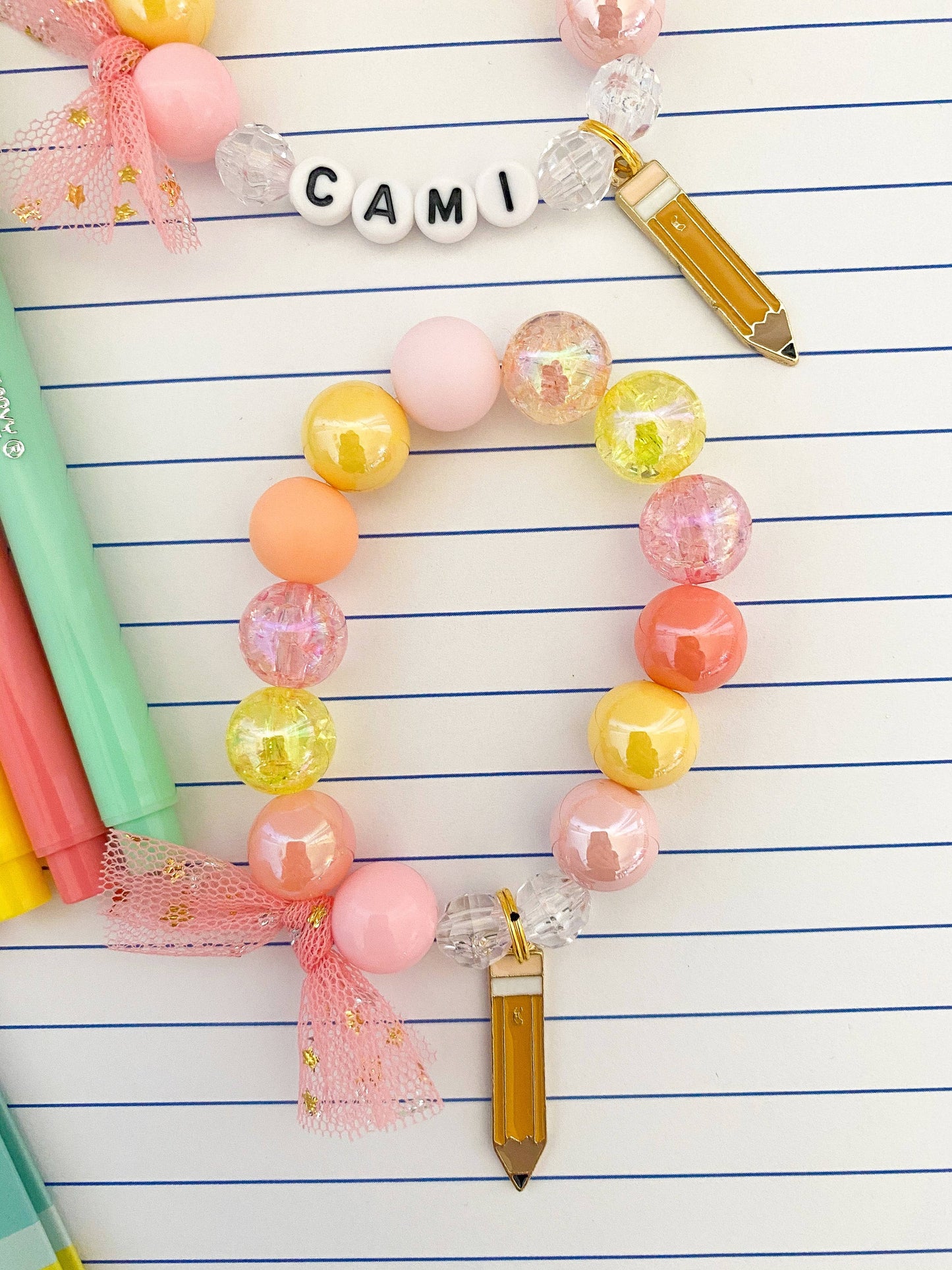 Back to School: Pencil PASTEL Colors Charm Bracelet