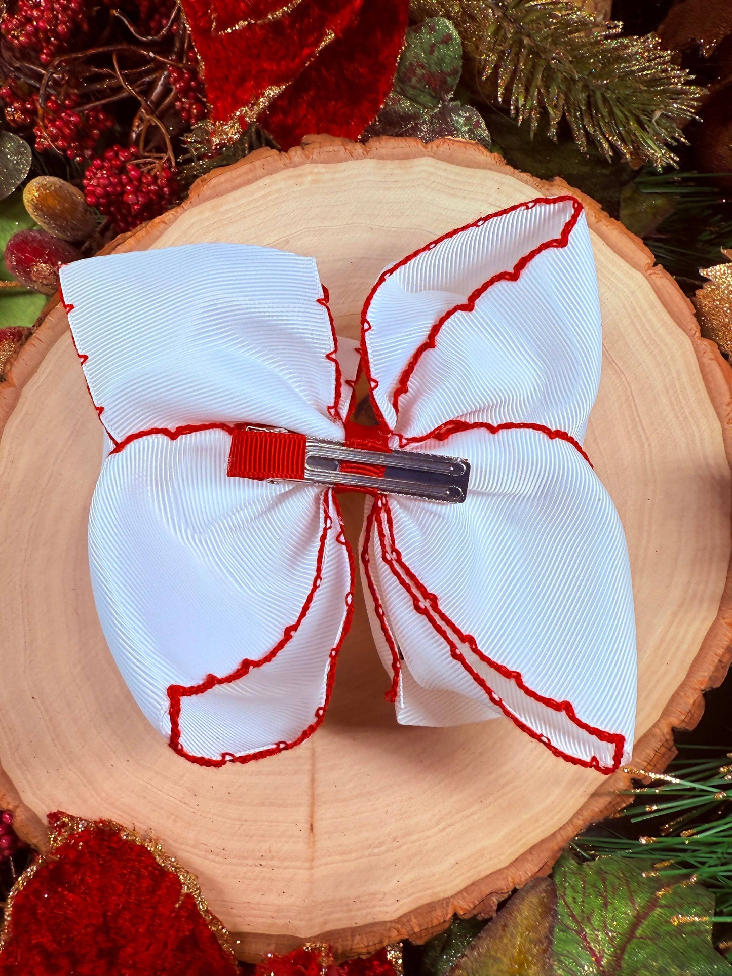 Nutcracker Embroidered Moonstitch Hair Bow