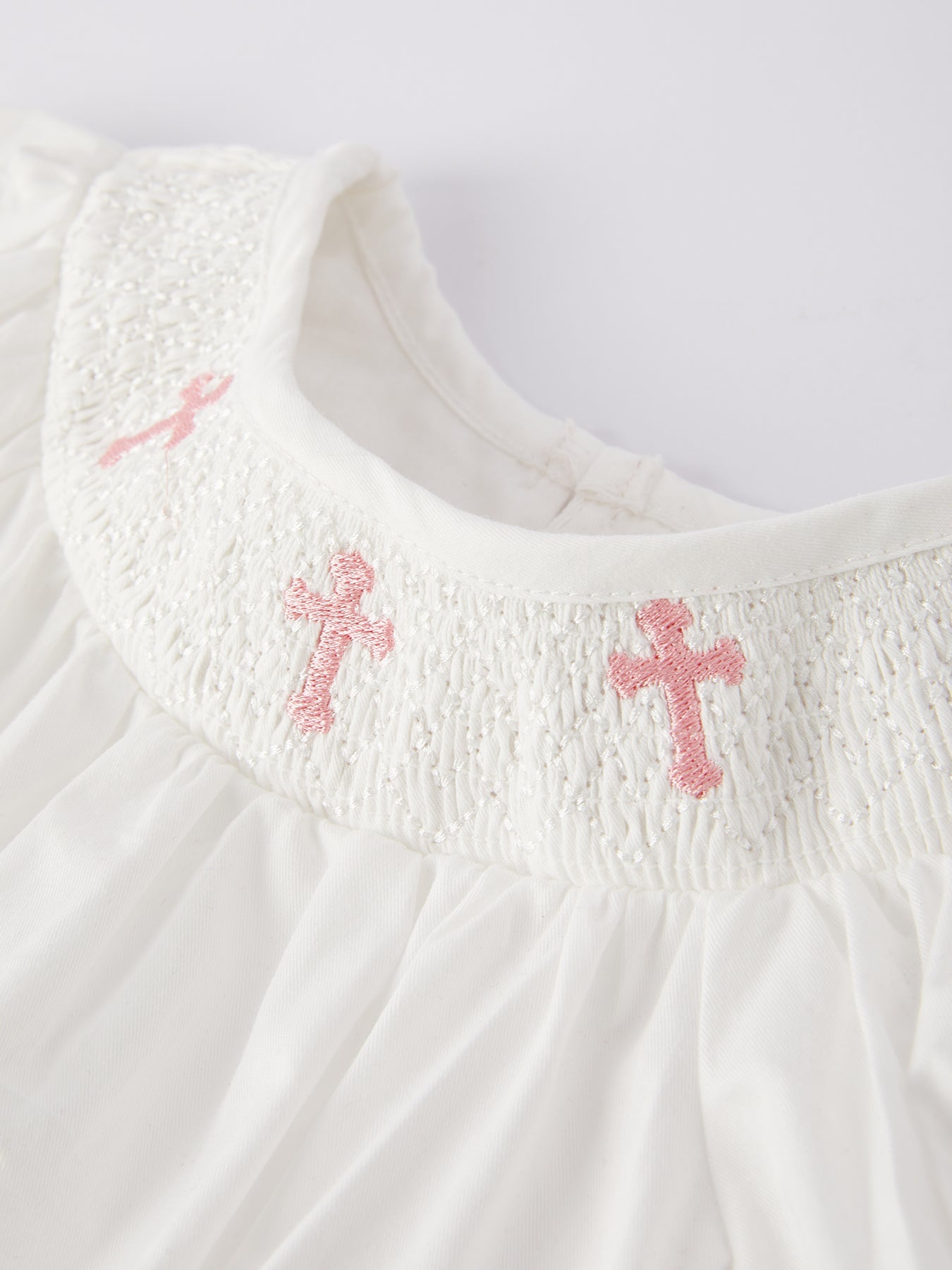White Smocked Christening Girls Romper