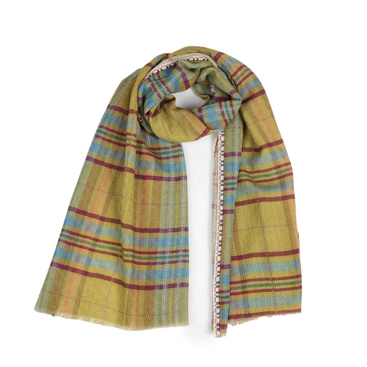 Cabin Morning Plaid Wool Scarf - Lime