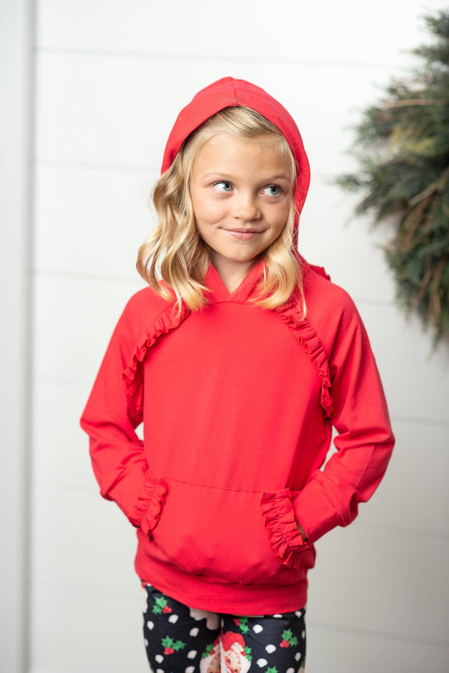 Santa Pocket Ruffle Hoodie & Leggings Set