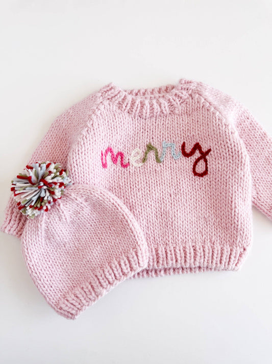 Merry Baby Sweater Pink Christmas Holiday Apparel Gift