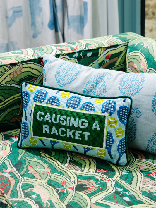Causing A Racket Needlepoint Pillow