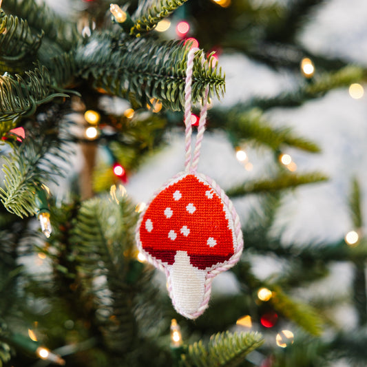 Needlepoint Icon Ornament - Mushroom