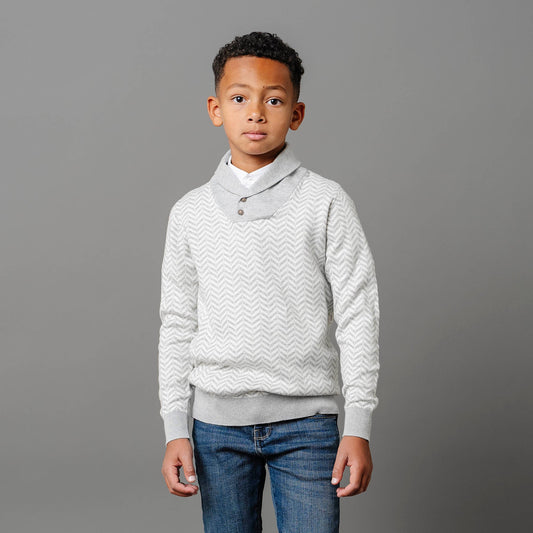 Organic Intarsia Shawl Collar Sweater