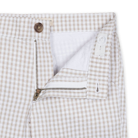 Organic Seersucker Short Taupe Gingham