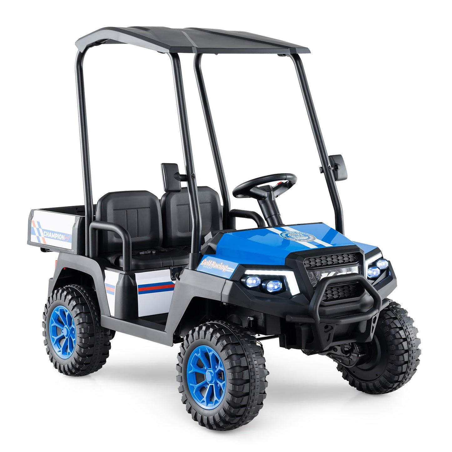 24V Kids Golf Cart 4WD 2-Seater Ride on Car with Storage Trunk and Horn