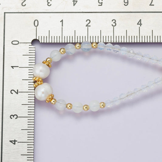 24K Gold Filled Shell Pearl White Opal Multifaceted Gemstone Ball Cable Chain Half 18 Inch Necklace w. Extender | WA-04236