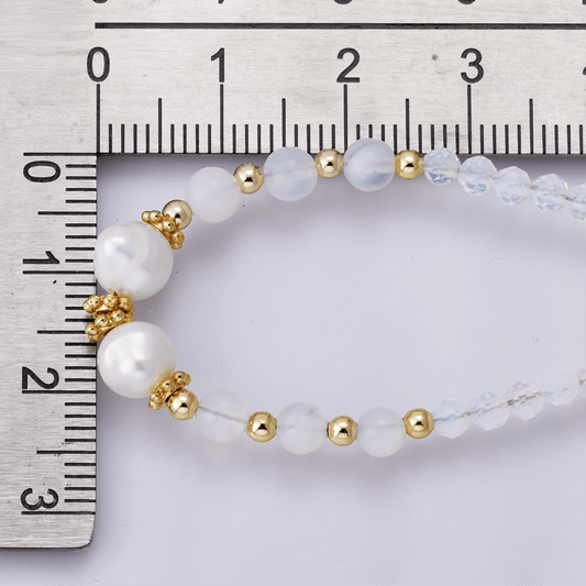 24K Gold Filled Shell Pearl White Opal Multifaceted Rolo Chain Half 16.5 Inch Necklace w. Extender | WA-04173