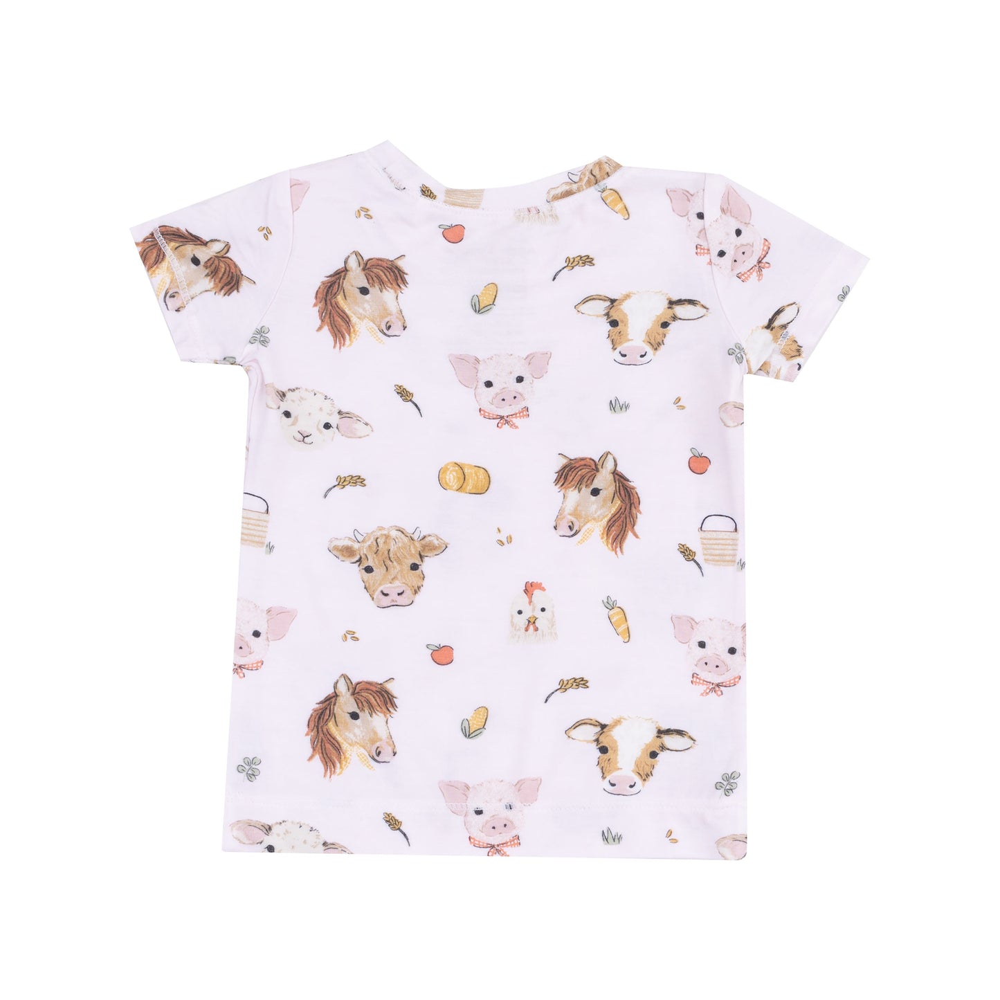 Short Sleeve Loungewear Set - Vintage Animals Faces Pink