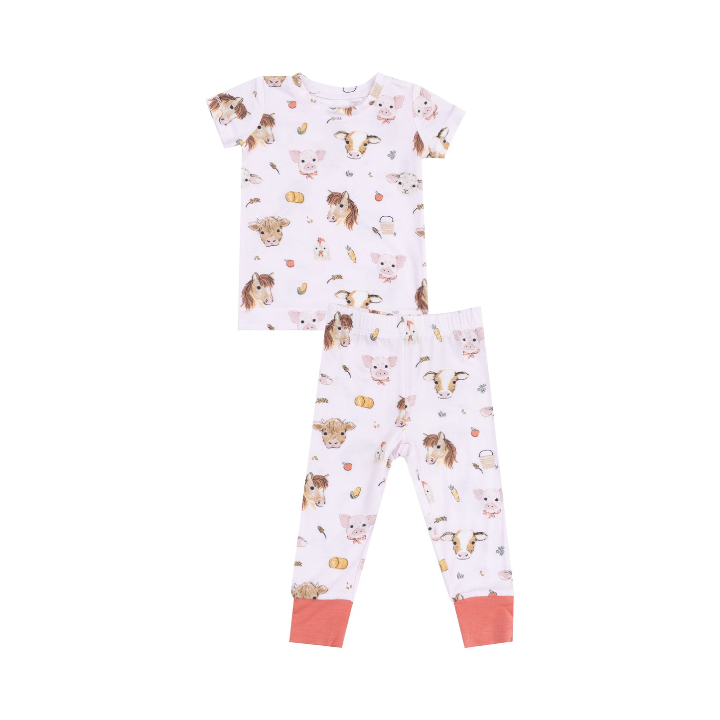 Short Sleeve Loungewear Set - Vintage Animals Faces Pink