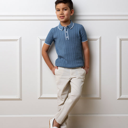 Organic Seersucker Suit Pant Tan