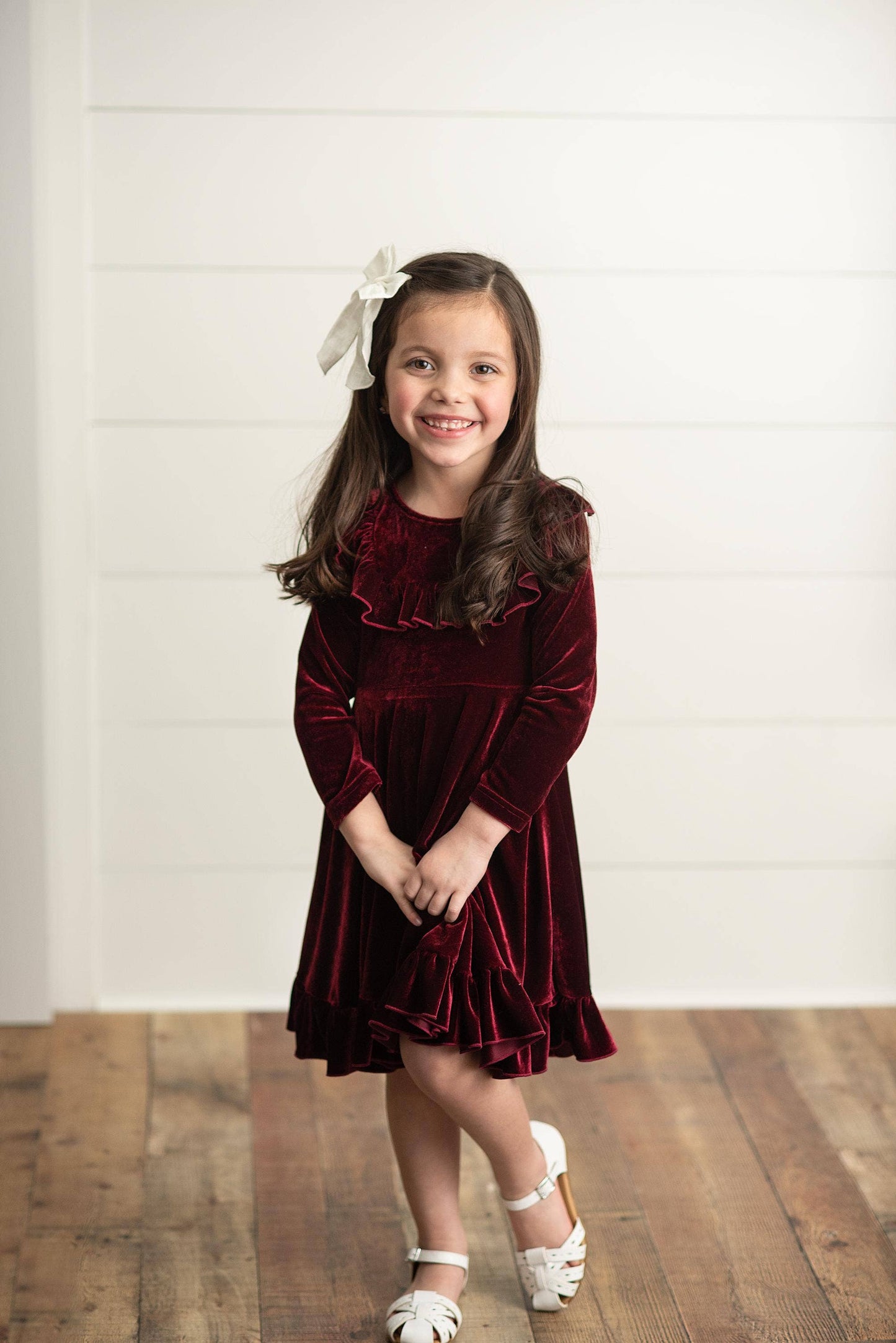 Wine Velvet Ruffle Fancy Holiday Dress