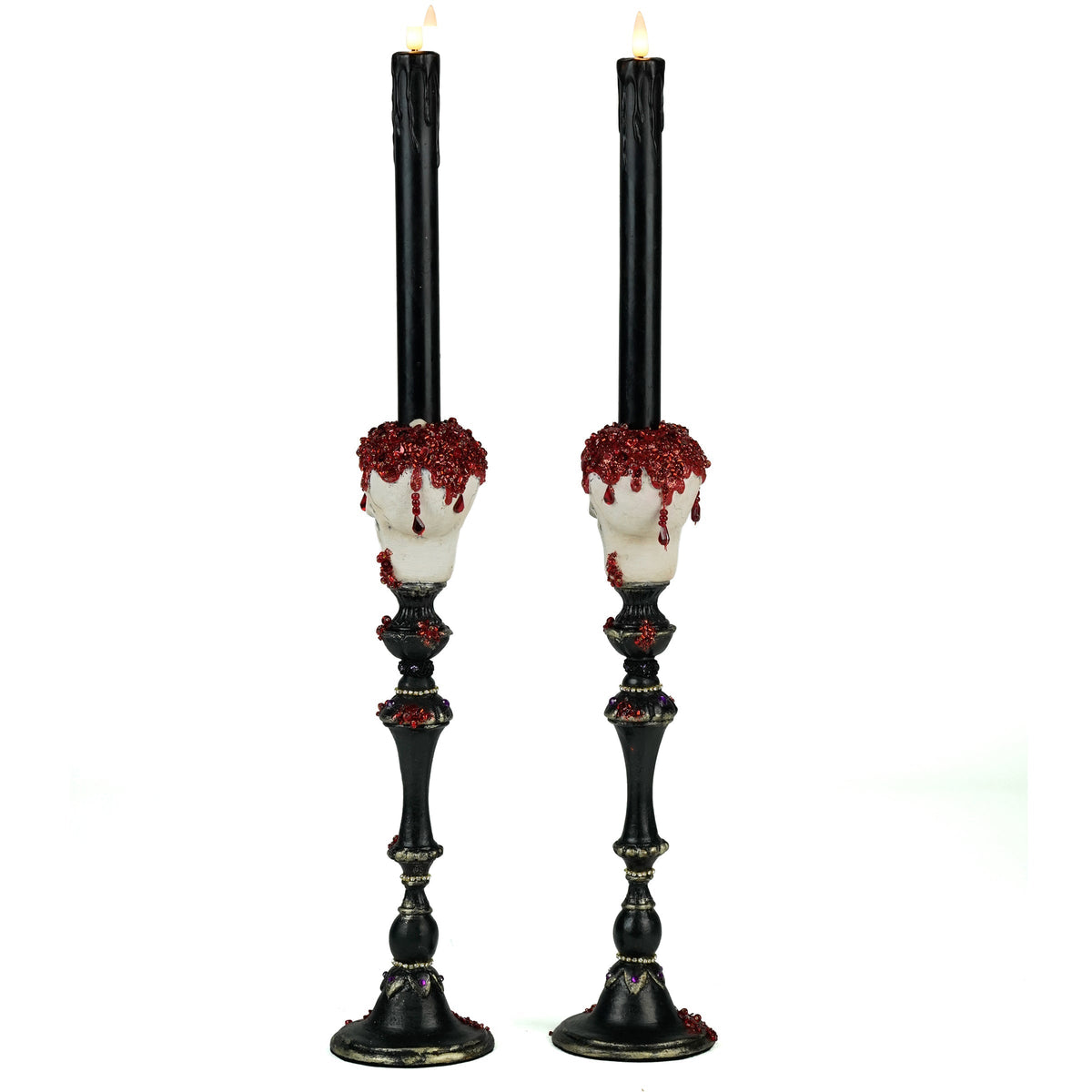 Skull Candlesticks Set of 2 | Halloween Decor | Katherine's Collection