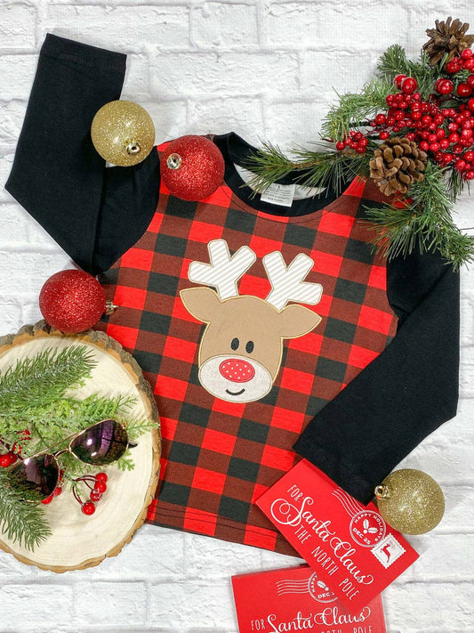 Buffalo Plaid Reindeer Top