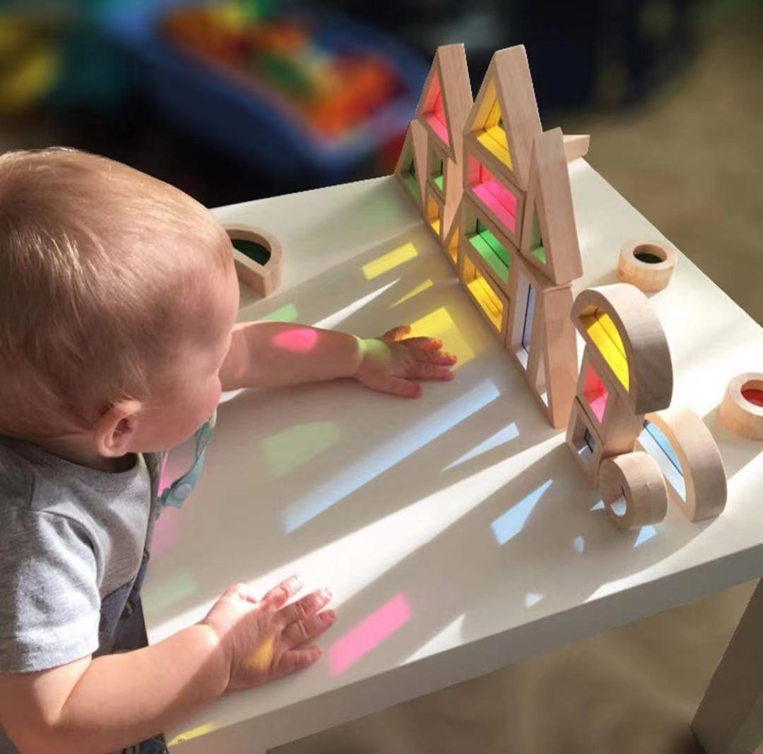 24-Piece Rainbow Wood & Acrylic Building Block Set