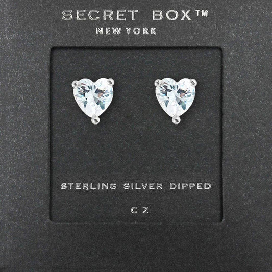 SECRET BOX_14K Gold Dipped CZ Heart Stone Stud Earrings