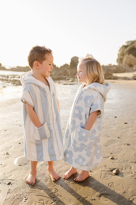Seaside Stripe Zip-Up Organic Cotton Beach Poncho