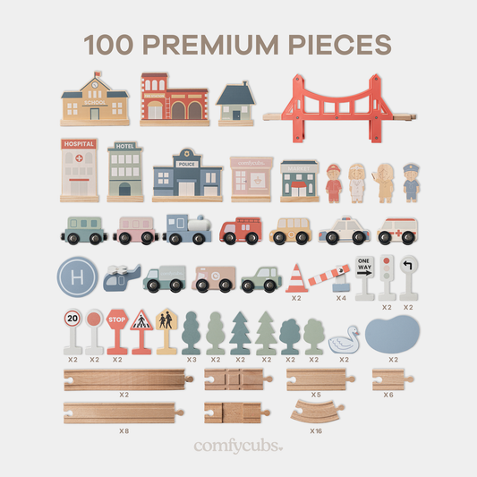 100-Piece Wooden Train Set for Toddlers Ages 1+