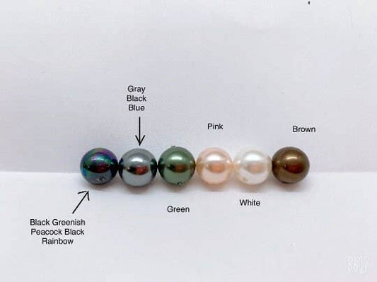 Tropical Palm Frond Leafs: Hamilton Gold Earring with Shell Pearls new Black greenish color pearls