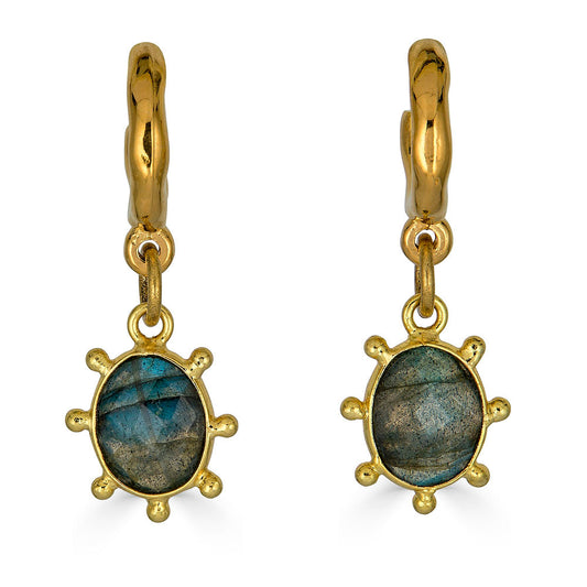 Labradorite Charm Hoop Earrings