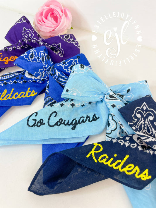 Hair Bandana Bows CUSTOM School Spirit Embroidered