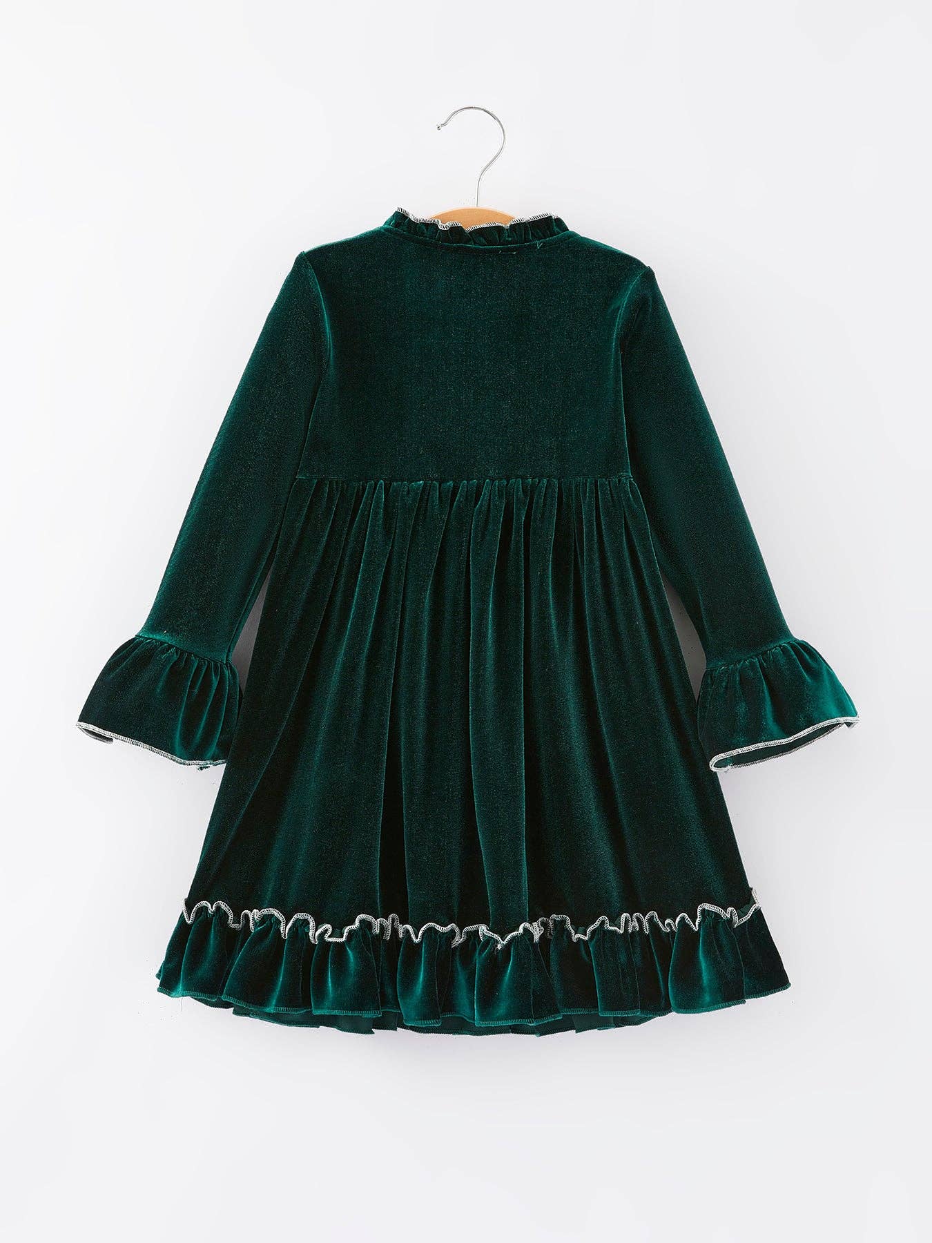 Green Santa Embroidered Velvet Girls Dress