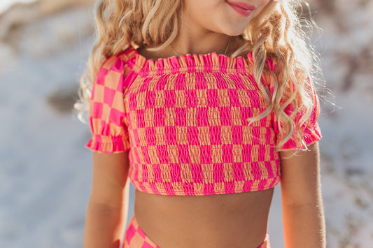 Emmy Hot Pink Check 2 Piece Swimsuit