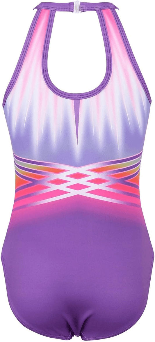 Indigo-blue Diamond Clasp Back Gymnastics Leotard Set