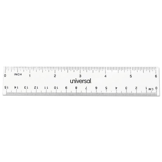 Universal Clear Plastic Ruler, Standard/Metric, 6" Long, Clear, 2/Pack