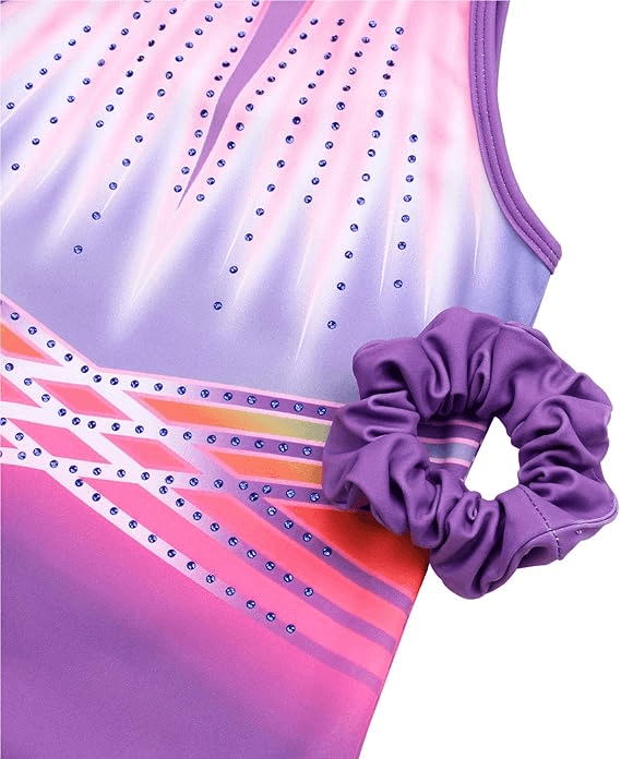 Indigo-blue Diamond Clasp Back Gymnastics Leotard Set