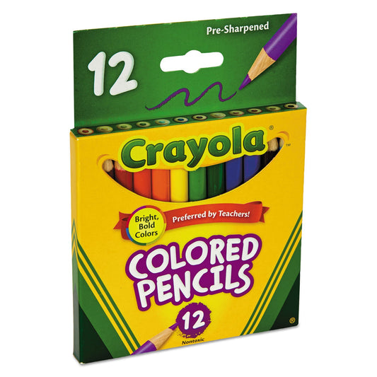 Crayola Short-Length Colored Pencil Set, 3.3 mm, 2B (#1), Assorted Lead/Barrel Colors, Dozen