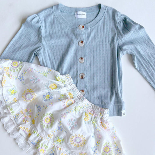 Dusty Blue Vintage Pointelle Cardigan
