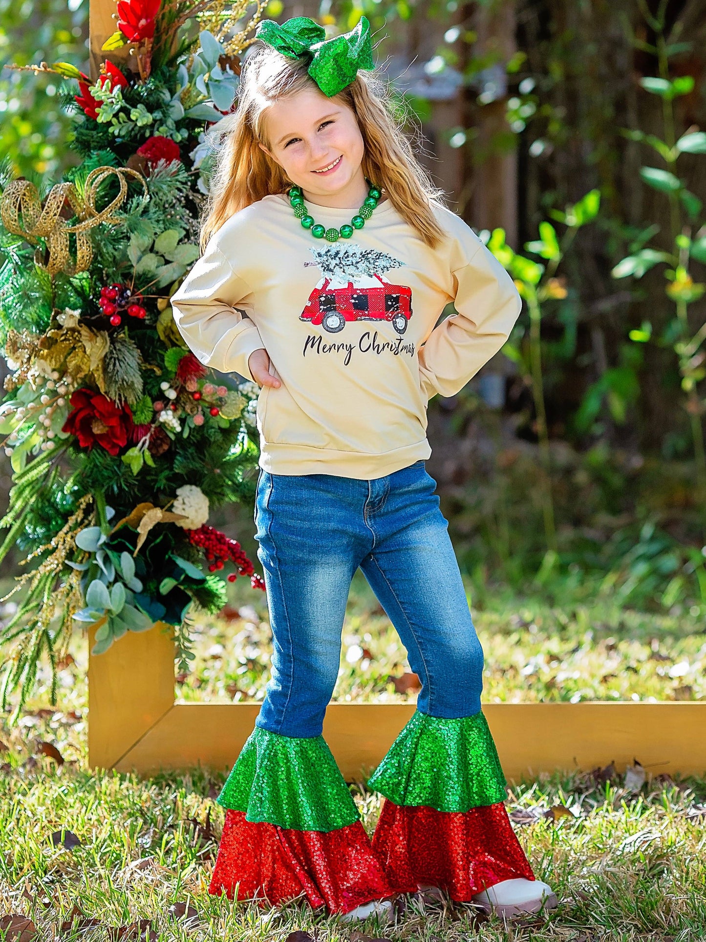 Festive Sparkle Denim Bell Bottoms
